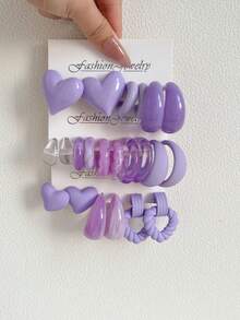 1-5 Pairs Random White Heart & Water Drop Retro Y2K Acrylic Exaggerated Fashion Earring Set, Blind Box Combination, Gift For Women On Mother's Day, Valentine's Day, Christmas, New Year, Daily Wear - Multicolor - View 11