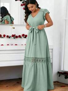 Women's Luxury Waist-Length Banquet Dress - Green - View 8