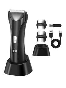 1个USB充电式电动体毛修剪器，男女通用，全身毛发修剪套装，适用于私处和身体毛发，便携式干湿两用剃须刀，适合居家旅行使用。 - 多功能全身剃毛器 - 查看 12