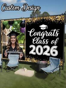 Pósteres de graduación personalizados, pancartas de graduación personalizadas, banderas de graduación 2026, pancartas de celebración de graduación, pósteres de graduación personalizados con imagen y texto adecuados para decoración de habitación, decoración del hogar, artículos de graduación, suministros para fiestas, siéntete orgulloso de tu juventud - Multicolor - Ver 1