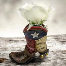 Texas Lone Star Flag Cowboy Boot Pen and Pencil Holder Mini jarrón decorativo de resina para decoración de computadora occidental - Multicolor - Ver 5