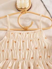 2pcs Setelan Kasual Anak Perempuan Motif Garis-Garis dan Hati, Rompi Tali Bahu Tipis dan Celana Pendek Pinggang Elastis, Musim Semi/Panas - Aprikot - View 3