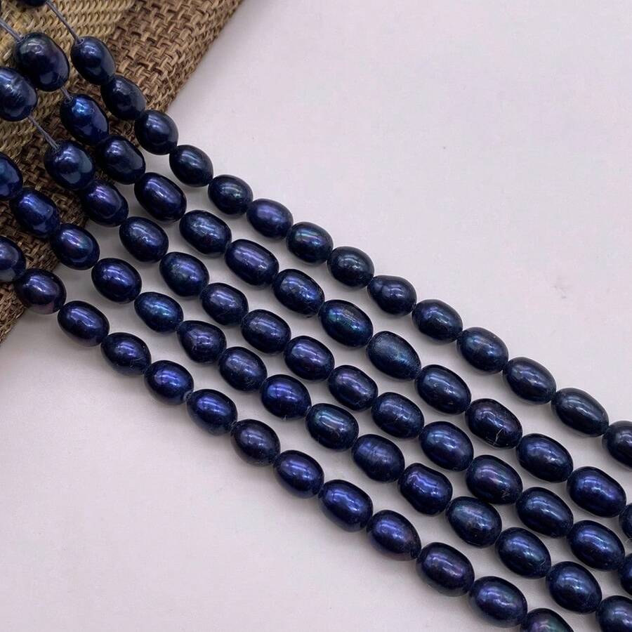 5-6毫米黑蓝色水滴形淡水珍珠珠子,长度38厘米/14.96英寸,孔径0.8毫米,DIY珠宝材料 - 黑藍色 - 查看 1