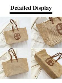 Women's Aesthetic Woven Beach Tote Bag Large-Size Women's Handbag Summer Multifunctional Shoulder Bag Spacious Summer Beach Woven Bag Beach Bag Bucket Bag Shopping Tote Vacation Storage Bag Fashionable Color-Block Design Perfect For Beach Travel Vacation Leisure Birthday Gift Valentine's Day Gift Mother's Day Gift - Nhiều màu - Xem 8