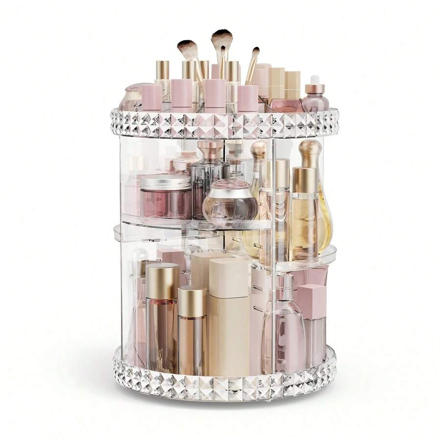 1 PCS Rotating Makeup Organizer For Vanity, Large Cpacity Cosmetic & Skincare Organizers, Clear Makeup Holder For Countertop, Dresser And Bathroom, Adjustable Trays, 360 Degree Spinning. - Xem 1