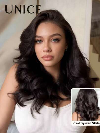  Wigs 200% Density BOB Wig With Secure Silicone Strips And Drawstring Pre Heavy Layer 100% Human Hair Bye Bye Slip Wig Feathered Layer Left Side Part Pre Cut Pre Bleached Pre Plucked Natural Black 7x5 Lace Front Bye Bye Knots Fit All Head Sizes Transparent Lace Can Be Dye Unice Hair