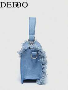 Dedoo 1 chiếc túi vuông nhỏ có tua rua thời trang dành cho nữ, túi đeo vai đa năng, túi đeo chéo, túi xách tay nhẹ nhàng, phong cách thường ngày. - Màu xanh lam - Xem 4