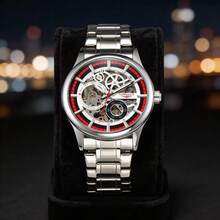 LONGLUX 1 chiếc đồng hồ cơ nam rỗng, chống nước, khóa bướm, dây thép, quà tặng thời trang - Bạc - Xem 6