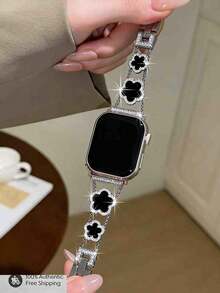 1 chiếc dây đeo đồng hồ Clover Diamond Silver Copper, vòng tay kim loại họa tiết hoa mùa hè, tương thích với Apple Watch 38/40/41/42/44/45/46/49mm, tương thích với Apple Watch Series Ultra3/2/1/SE/11/10/9/8/7/6/5 4/3/2/1 - Hoa hồng vàng - Xem 3