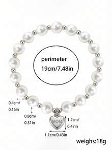 ZIRUISP 1pc Faux Pearl Beaded Bracelet For Women, Gold Stainless Steel MUM Heart Pendant Bracelet, Elastic Bracelet, Birthday Mother's Day Jewelry Fashion Accessories Gift For Mom - Heart-shaped Pearl Bracelet - View 9