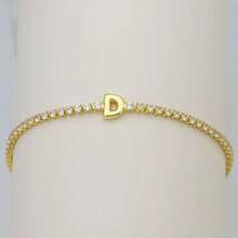 1条18K镀金手链，经典白色锆石A-Z字母链手链，女士礼物 - 金色 - 查看 28