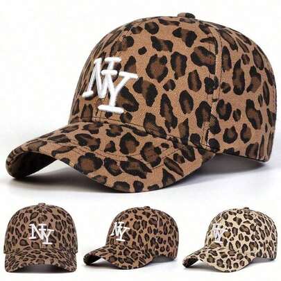 1pc Women Leopard Print LA Baseball Cap, Adjustable Outdoor Casual Hat, Suitable Spring, Autumn Traveling, Beach Party