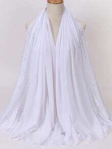 1pc Pearl Chiffon Lace Trim Women's Headscarf, New Summer Travel Shawl Scarf - Multicolor - View 14