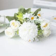 1/3/5/60件人造絲花－玫瑰、繡球花、仿真花束，適用於居家、餐廳、客廳、戶外花園裝飾，可用於婚禮、家庭花園和派對裝飾，人造花、婚禮花、新娘花束、婚禮用品、婚禮裝飾、裝飾花、春季裝飾 - 白色 - 查看 7