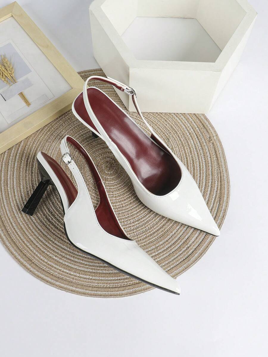 7cm White High Heel Pumps, Pointed Toe Slingback Party Wedding Formal Shoes - White - View 1