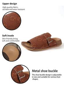Thick Bottom Cork Slide Sandals Breathable Adjustable Buckle Non‑Slip Wear-Resistant Indoor Outdoor Slippers - Brown - View 8