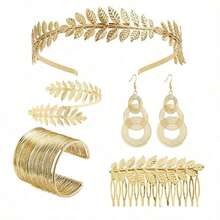 8pcs Greek Goddess Style Costume Accessories Set, Including Leaf Crown, Headband, Bracelet, Earrings And Bridal Headpiece, With Halloween Theme,Party Costume - Multicolor - View 11