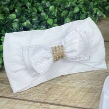 Baby Slippers And Headband Set For Newborns With Rhinestones And Assorted Bows - White - View 3