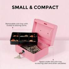 Caja de dinero rosa, bandeja de inserción de caja registradora, cajón de cajero, caja de de acero portátil y con cerradura para almacenamiento de efectivo, regalo de cumpleaños y graduación - Rosa - Cerradura con llave - Ver 4