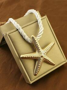 1 Set de Joyería Minimalista y Elegante con Collar y Aretes Asimétricos con Forma de Estrella de Mar para Mujeres, Popular para Comercio Transfronterizo - Juego de estrellas de mar de aleación de hierro - Ver 7