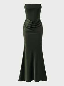 Solid Color Elegant Casual Backless Cocktail Dress, Graceful Party Formal Evening Gown, Suitable For Wedding Guest, Vacation, Date - Green - View 8
