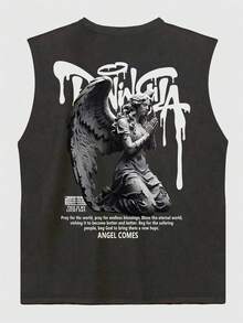 Áo tank top nam cổ tròn in hình thiên thần bóng tối, phong cách thường ngày, thích hợp mặc mùa hè. - Màu xám đen - Xem 3