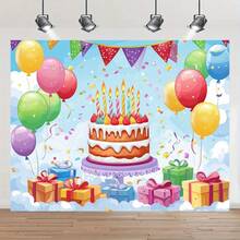 纯色蓝天蛋糕气球横幅，适合生日庆祝活动，是记录难忘节日派对和庆典的完美多用途背景。 - 10 - 查看 3