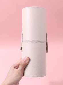 1Pc PU Leather Makeup Brush Holder, Large Capacity Portable Travel Case - Apricot - View 4