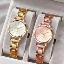 3pcs Women's 3-Tone Quartz Watches Set, Silver/Gold/Rose Gold, Minimalist Numeric Dial Metal Strap, Versatile - Multicolor - View 8