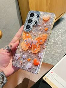 Galaxy S26 Ultra Phone Case, New Glitter Butterfly Design, Full Camera Protection, Luxury Shockproof Cover For Galaxy S26+/S25 Ultra/S25+, Creative High-End Slim Case - Orange - View 5