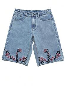 Quần short denim nam thêu họa tiết phong cách đường phố - Rửa nhẹ - Xem 2