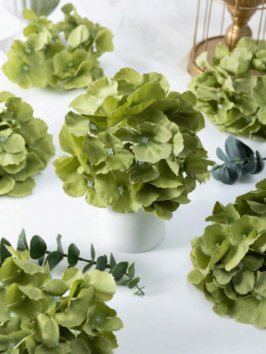 10朵绿色仿真绣球花头，适用于DIY插花、婚礼新娘捧花、婚礼拱门装饰、派对、春夏仿真花装饰、客厅/办公室装饰、餐桌摆饰、毕业/返校装饰、玫瑰、艺术、花束、仿真花、餐桌摆饰、花卉、装饰花卉、装饰性仿真花 - 秋綠 - 查看 1