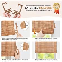 No Tools No Drill Bamboo Roller Shades, Cordless Bamboo Blinds, Light Filtering Roll Up Blinds For Windows, French Door, Porch Or Patio, 26'' W X 70'' H, Whitewash B - Whitewash B - View 5