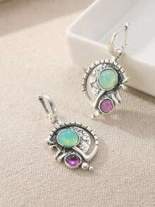 1 Pair Vintage Asymmetric Pendant Earrings, Unique Jewelry Accessory Suitable For All Occasions, A Perfect Gift For Her - Multicolor - View 2