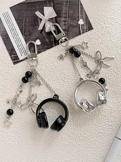 2个通用可爱3D耳机珠吊坠钥匙扣、手机挂绳、背包装饰，送给朋友、女朋友、家人的理想礼物