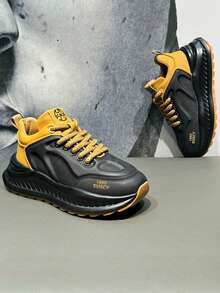 男女通用舒适户外休闲运动鞋,高端简约撞色厚底防滑系带低帮休闲鞋,适合日常户外通勤,厚底运动鞋,街头步行鞋(鞋面所有黄色材料均为批次生产,存在色差,随机发货) - 卡其色 - 查看 5