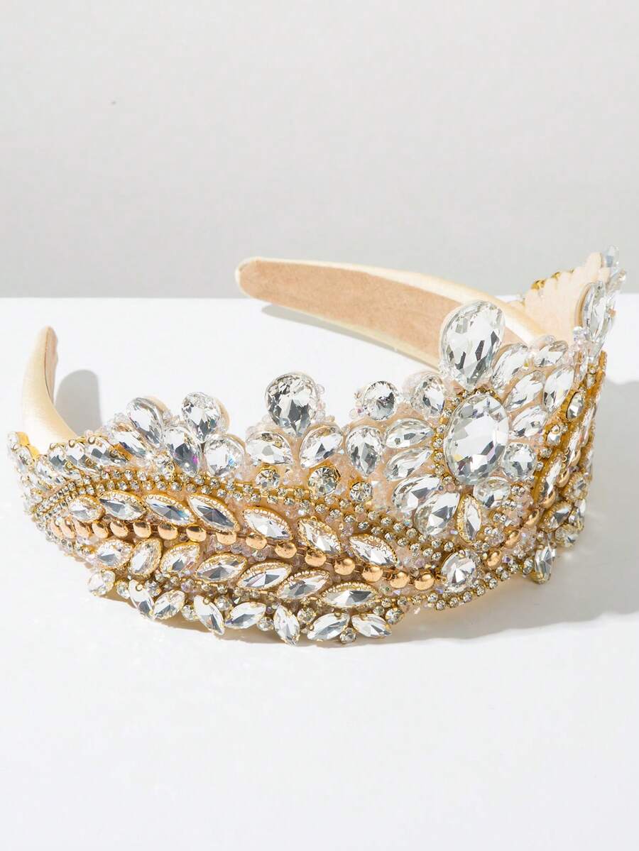 1 chiếc băng đô cài tóc kiểu vương miện Baroque thời trang Âu Mỹ bằng vải trơn màu, sang trọng, được trang trí cầu kỳ với đá quý lấp lánh, phụ kiện cài tóc vương miện thanh lịch, chất lượng cao. - trắng - Xem 1