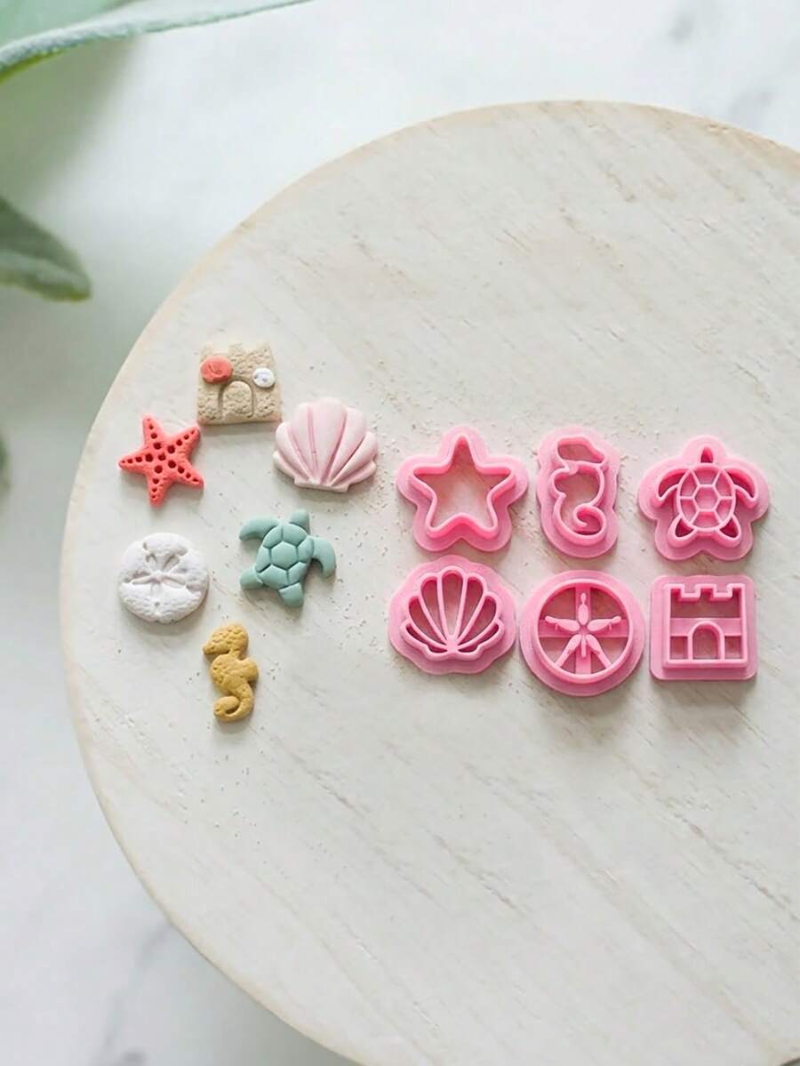 Bộ dụng cụ cắt đất sét hình bãi biển tươi mát, 1/6 chiếc cắt đất sét polymer, dụng cụ thủ công tự làm đồ trang sức bằng đất sét chủ đề ven biển. - Hồng - Xem 1