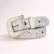 1pc Women's Rhinestone & Hollow Sequin Y2K Style Belt, Suitable For Halloween, Summer, School Autumn Occasions - Silver - View 2