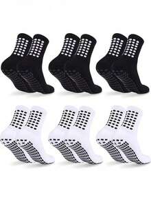 1/3/6 Pairs Football Socks For Men, Short/Tall, Thick, Non-Slip, Durable Sports Socks - Black and White - View 4