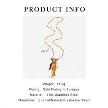 1pc Stainless Steel Striped Goldfish & Chili Pepper Pearl Pendant Necklace, 18K Gold Waterproof Versatile Fashion Jewelry For Women - Necklace - View 5