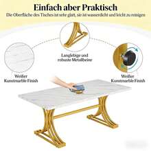 Grote keukentafel, eettafel, werktafel, multifunctionele tafel (alleen tafel) - Goud + Wit - Bekijken 5