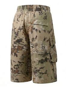 男士夏季休闲百搭蛇纹迷彩多口袋时尚工装七分裤 - 黃色 - 查看 3