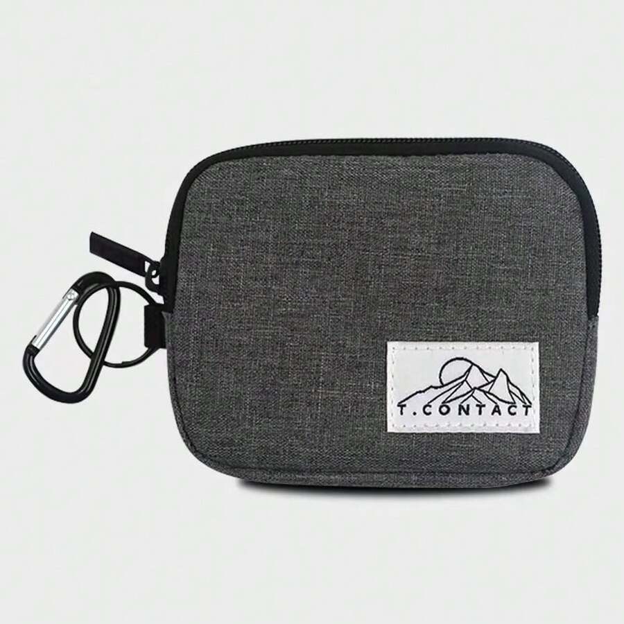 新款时尚小钱包零钱包，可装硬币、卡片、钥匙，带钥匙链和挂钩 - 灰色 - 查看 1