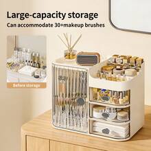 Senmeo (3-Drawer Cosmetic Storage Box) Built-In Small Mirror, High-Capacity Organizer, Tabletop/Home Storage (Clear White) - Hộp đựng mỹ phẩm màu trắng - Xem 3
