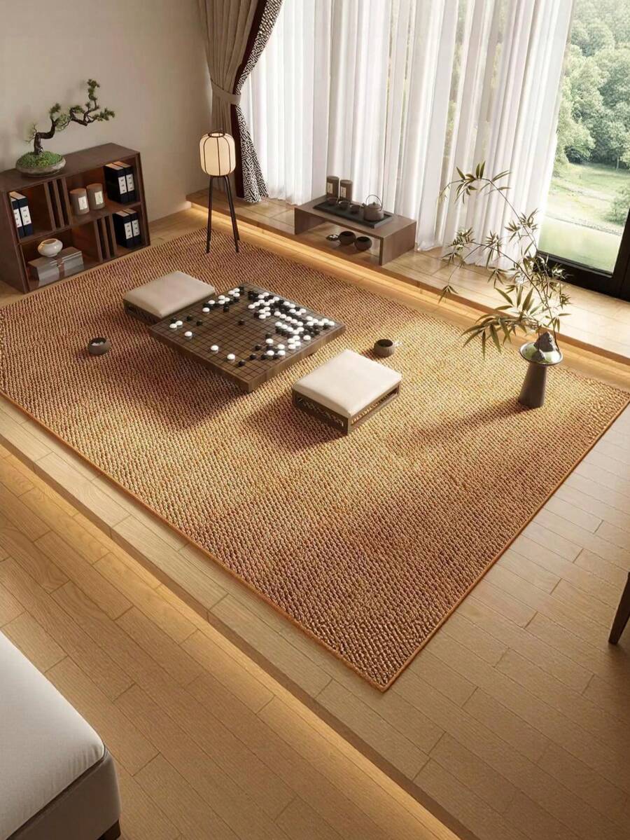 1pc Camel Color Faux Jute Rug, Tatami Mat, Tea Room Carpet, Atmosphere Carpet, Multiple Sizes Available, Housewarming Gift, Holiday Gift, Suitable For Foyer, Living Room, Dining Room, Bedroom, Bathroom, Study, Laundry Room, Balcony, Tea Room, Window Sill, Tatami Mat - Camel - View 1