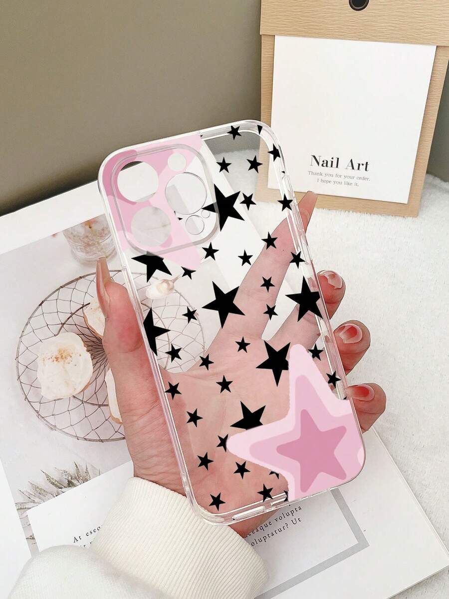 1pc Transparent TPU Anti-Drop Colorful Star Pattern Phone Case Compatible With IPhone 15/15Pro/15Plus/15ProMax/16/16Pro/16Plus/16ProMax/17/17Pro/17ProMax, Galaxy S23 Ultra/A14/A24, Android Phones Note 12 Pro/Pixel 8/8 Pro - Multicolor - View 1