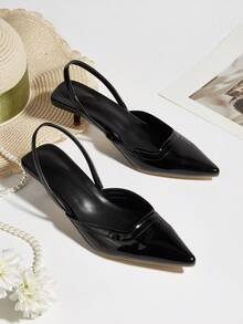 女士新款时尚蛇纹尖头高跟鞋，春夏款 - 黑色 - 查看 1