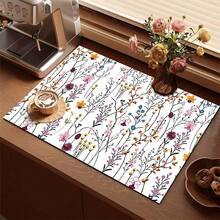 1 pieza Alfombrilla de barra de café con estampado floral colorido, alfombrilla para estufa, alfombrilla de drenaje, alfombrilla de drenaje de silicona para máquina de café, alfombrilla de drenaje de goma, alfombrilla de secado de platos súper absorbente y resistente al desgaste, para encimera, restaurante, cocina, decoración de mesa de patio, suministros de cocina para el hogar, alfombrilla decorativa para encimera - Multicolor - Ver 3