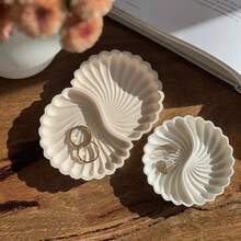 1pc DIY Clay Mold Single Ring Double Ring Shell Dish Storage Tray Silicone Mold, Home Storage Decor Plaster Resin Mold, Epoxy Resin Casting Mold, Jewelry Accessory Candle Storage Container Mold, Suitable For DIY Handmade Crafts, Reusable - White - View 2